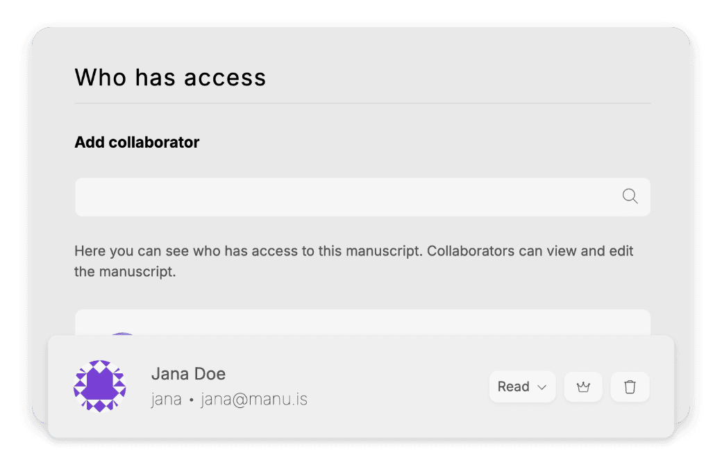 Access control settings panel showing collaborator roles