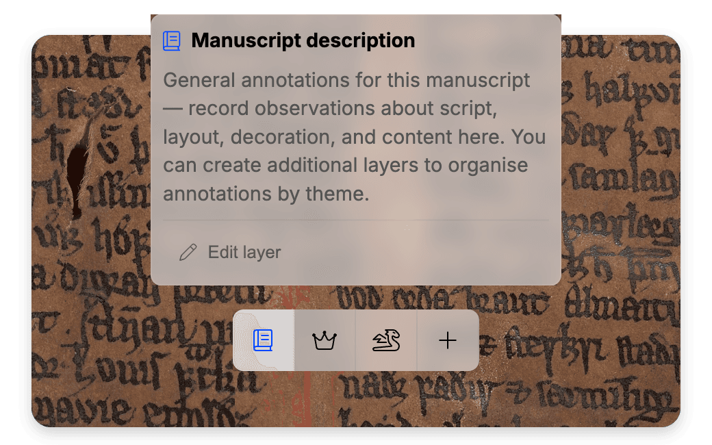 Multi-layer annotation panel with thematic layers