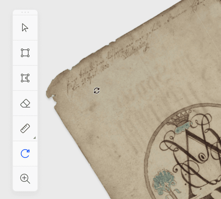 Rotate tool adjusting the orientation of a manuscript folio