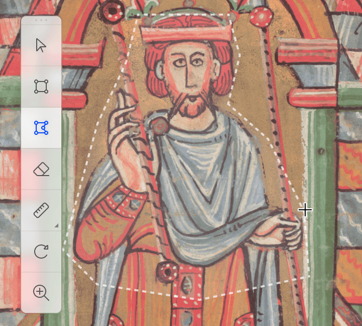 Polygon annotation drawn around an illuminated initial