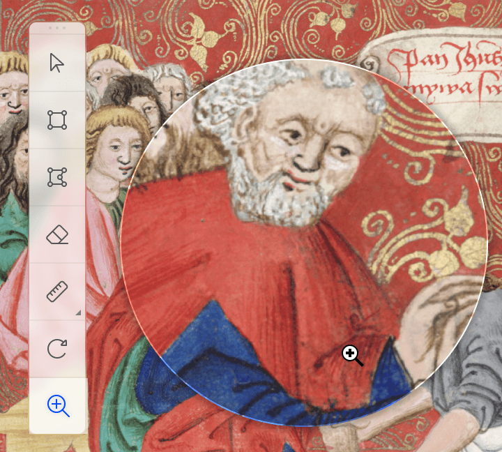Zoom tool navigating a manuscript folio at high magnification